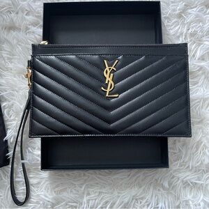 YSL Monogram Pouch in Grained Leather
